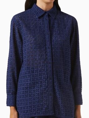 Solid & Strioed Navy Eyelet Button-Up Shirt